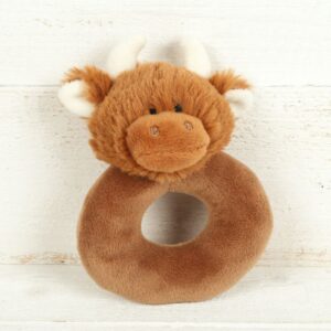 Baby Rattle Highland Cow Plush in Brown