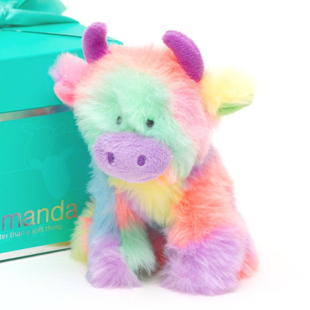 Mini Highland Cow Plush Toy – Rainbow