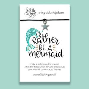 Wishstrings Bracelet Gift Rather Be A Mermaid Star Charm on a black waxed bracelet
