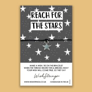 Wishstrings Bracelet Gift Reach For The Stars - Star Charm on a black waxed bracelet