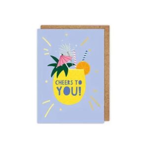 Cheers To You Greetings Card Cocktail Design Gold Foil Finish